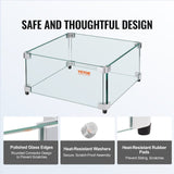 VEVOR Gas Fire Pit Wind Guard for Square Fire Table, 493 x 493 x 191 mm Clear Tempered Wind Guard for Firepits, 8mm Thick Square Glass Shield, Glass