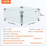 VEVOR Gas Fire Pit Wind Guard for Square Fire Table, 493 x 493 x 191 mm Clear Tempered Wind Guard for Firepits, 8mm Thick Square Glass Shield, Glass Panel with Hard Corner Bracket & Feet - Rear View