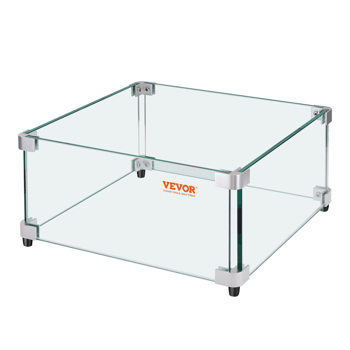 VEVOR Gas Fire Pit Wind Guard for Square Fire Table, 493 x 493 x 191 mm Clear Tempered Wind Guard for Firepits, 8mm Thick Square Glass Shield, Glass
