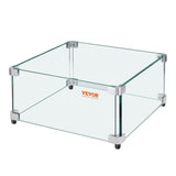 VEVOR Gas Fire Pit Wind Guard for Square Fire Table, 493 x 493 x 191 mm Clear Tempered Wind Guard for Firepits, 8mm Thick Square Glass Shield, Glass Panel with Hard Corner Bracket & Feet - Low Angle
