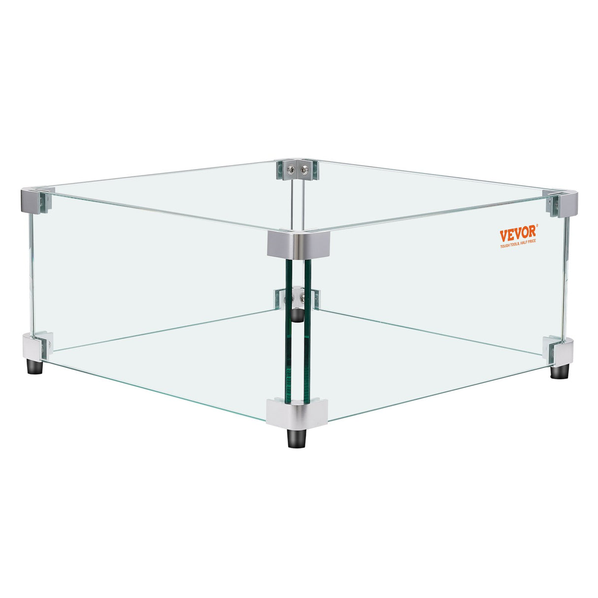 VEVOR Gas Fire Pit Wind Guard for Square Fire Table, 493 x 493 x 191 mm Clear Tempered Wind Guard for Firepits, 8mm Thick Square Glass Shield, Glass