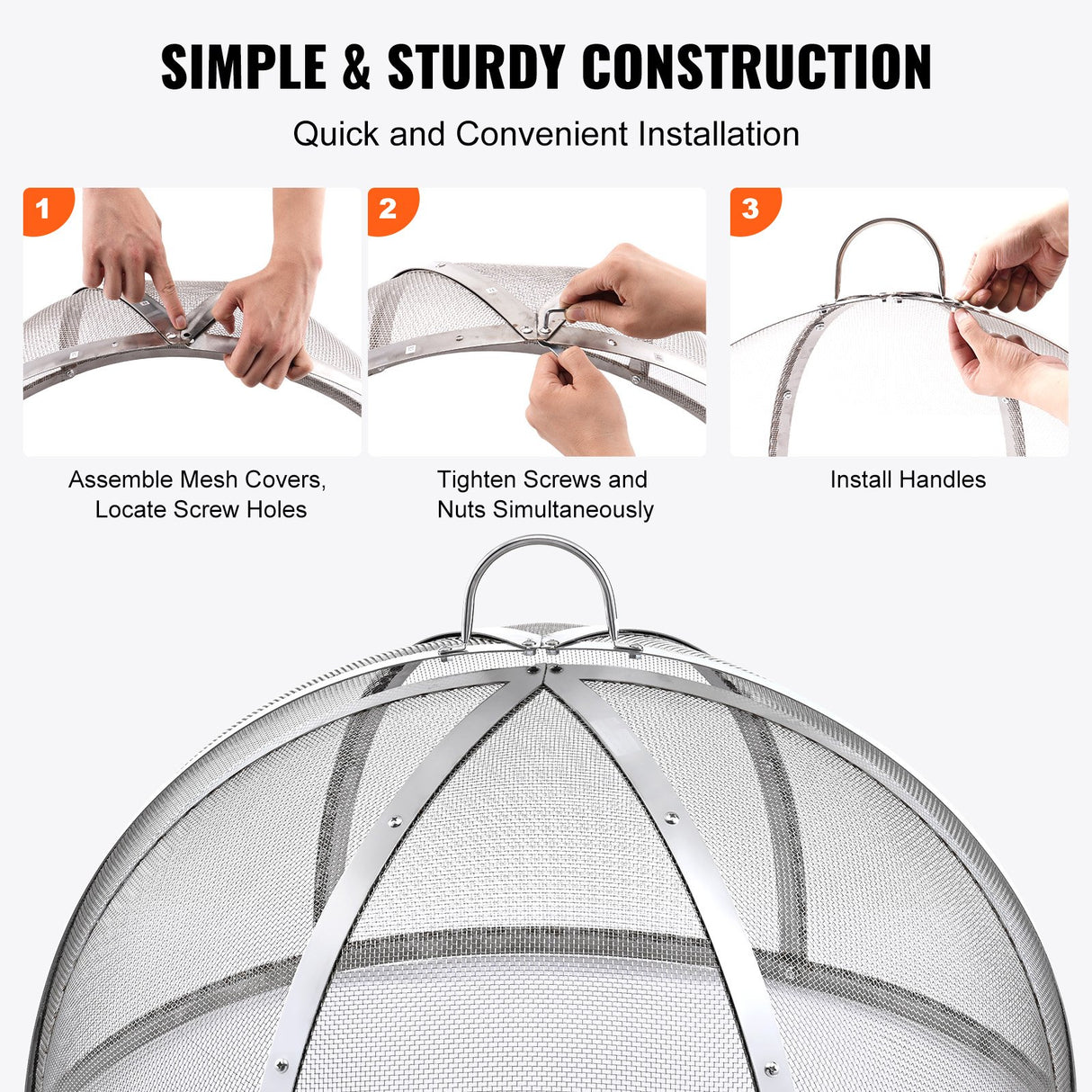VEVOR Firepit Spark Screen Lid, 30" Diameter, Outdoor Firepit Ring Cover Round Accessories, Fire Pit Metal Cover, Easy-Opening Stainless Steel Fire