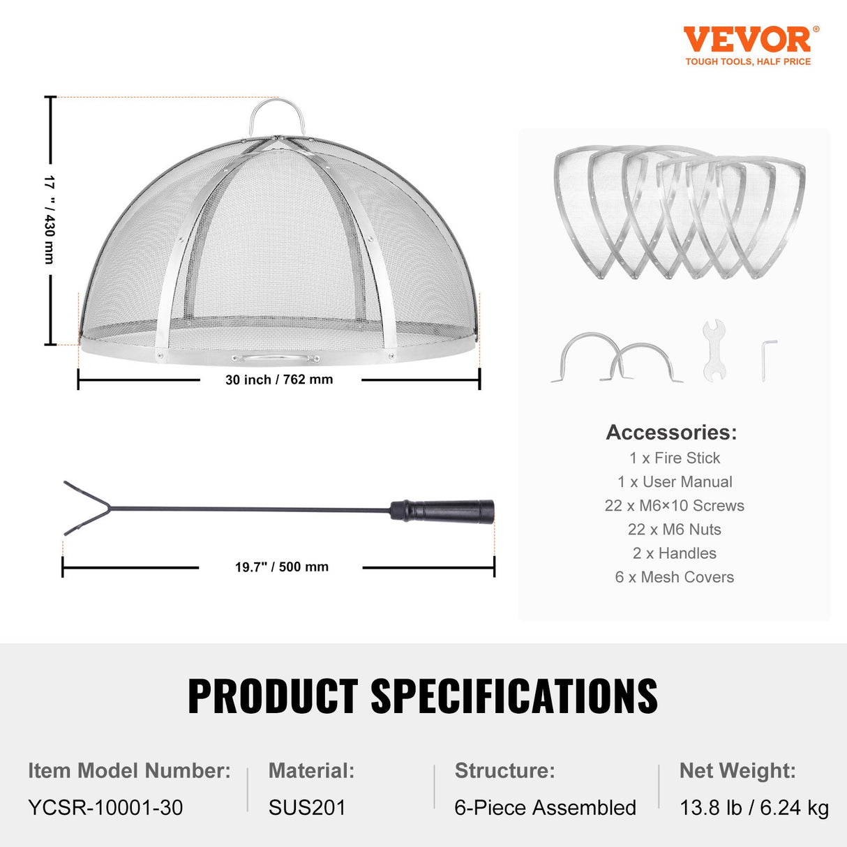 VEVOR Firepit Spark Screen Lid, 30" Diameter, Outdoor Firepit Ring Cover Round Accessories, Fire Pit Metal Cover, Easy-Opening Stainless Steel Fire