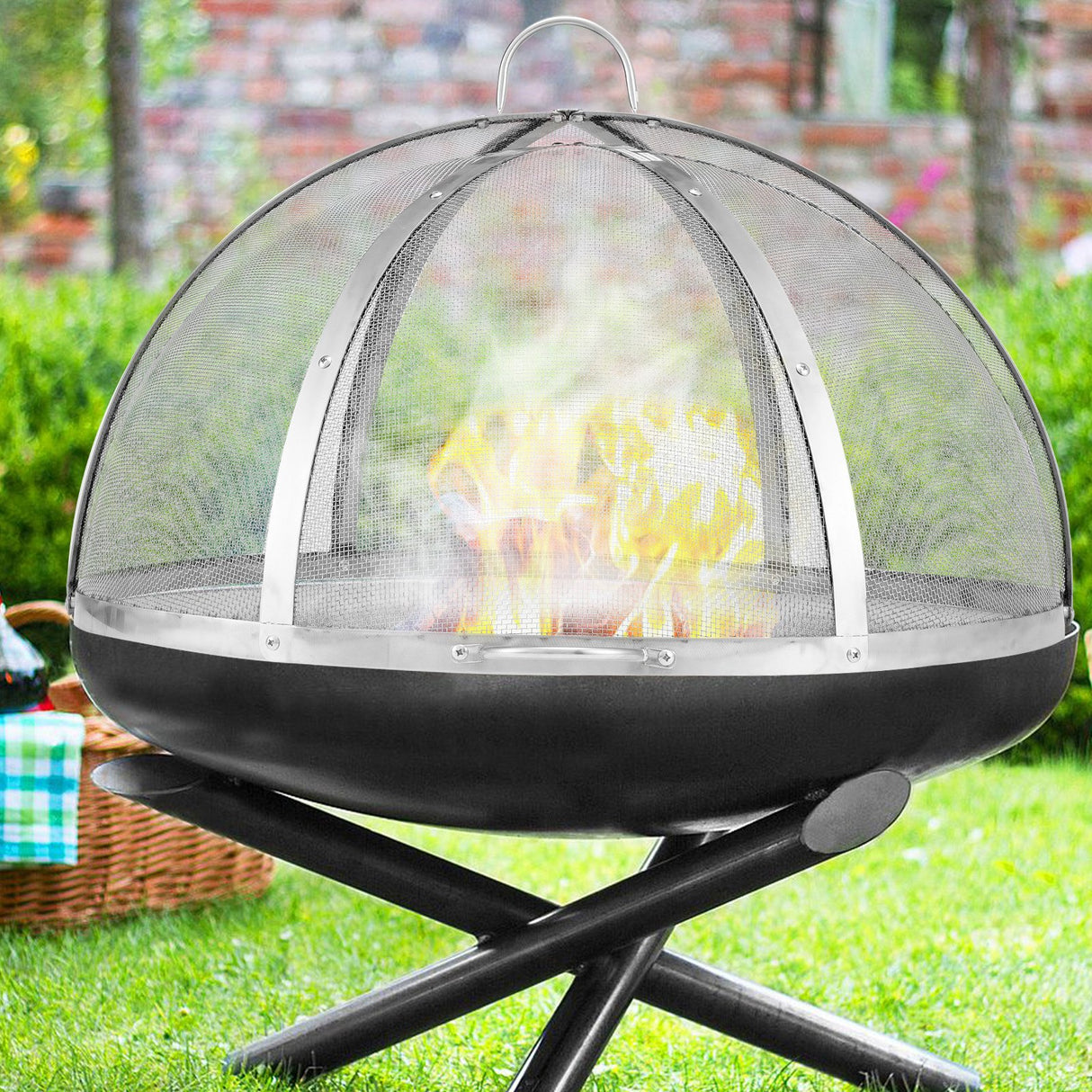 VEVOR Firepit Spark Screen Lid, 30" Diameter, Outdoor Firepit Ring Cover Round Accessories, Fire Pit Metal Cover, Easy-Opening Stainless Steel Fire