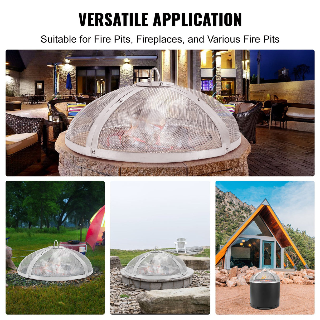 VEVOR Fire Pit Spark Screen Round 27", Reinforced Heavy Duty Steel Metal Cover, Outdoor Firepit Lid, Easy-Opening Top Screen Covers Round with Ring