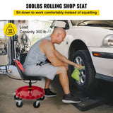 VEVOR Rolling Garage Stool 300LBS Adjustable Mechanic Work Shop Seat w/Casters - Front View