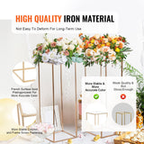 2PCS 31.5inch/80cm High Wedding Flower Stand, With Acrylic Laminate,Metal Vase Column Geometric Centerpiece Stands, Gold Rectangular Floral Display Rack for Events Reception, Party Decoration - Side View