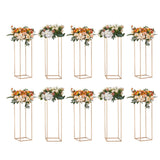 VEVOR 10PCS 31.5inch/80cm High Wedding Flower Stand, With Acrylic Laminate,Metal Vase Column Geometric Centerpiece Stands, Gold Rectangular Floral
