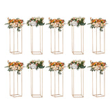 VEVOR 10PCS 31.5inch/80cm High Wedding Flower Stand, With Acrylic Laminate,Metal Vase Column Geometric Centerpiece Stands, Gold Rectangular Floral Display Rack for Events Reception, Party Decoration