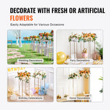 VEVOR 10PCS 31.5inch/80cm High Wedding Flower Stand, With Acrylic Laminate,Metal Vase Column Geometric Centerpiece Stands, Gold Rectangular Floral Display Rack for Events Reception, Party Decoration - Rear View