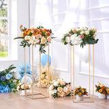 VEVOR 10PCS 31.5inch/80cm High Wedding Flower Stand, With Acrylic Laminate,Metal Vase Column Geometric Centerpiece Stands, Gold Rectangular Floral
