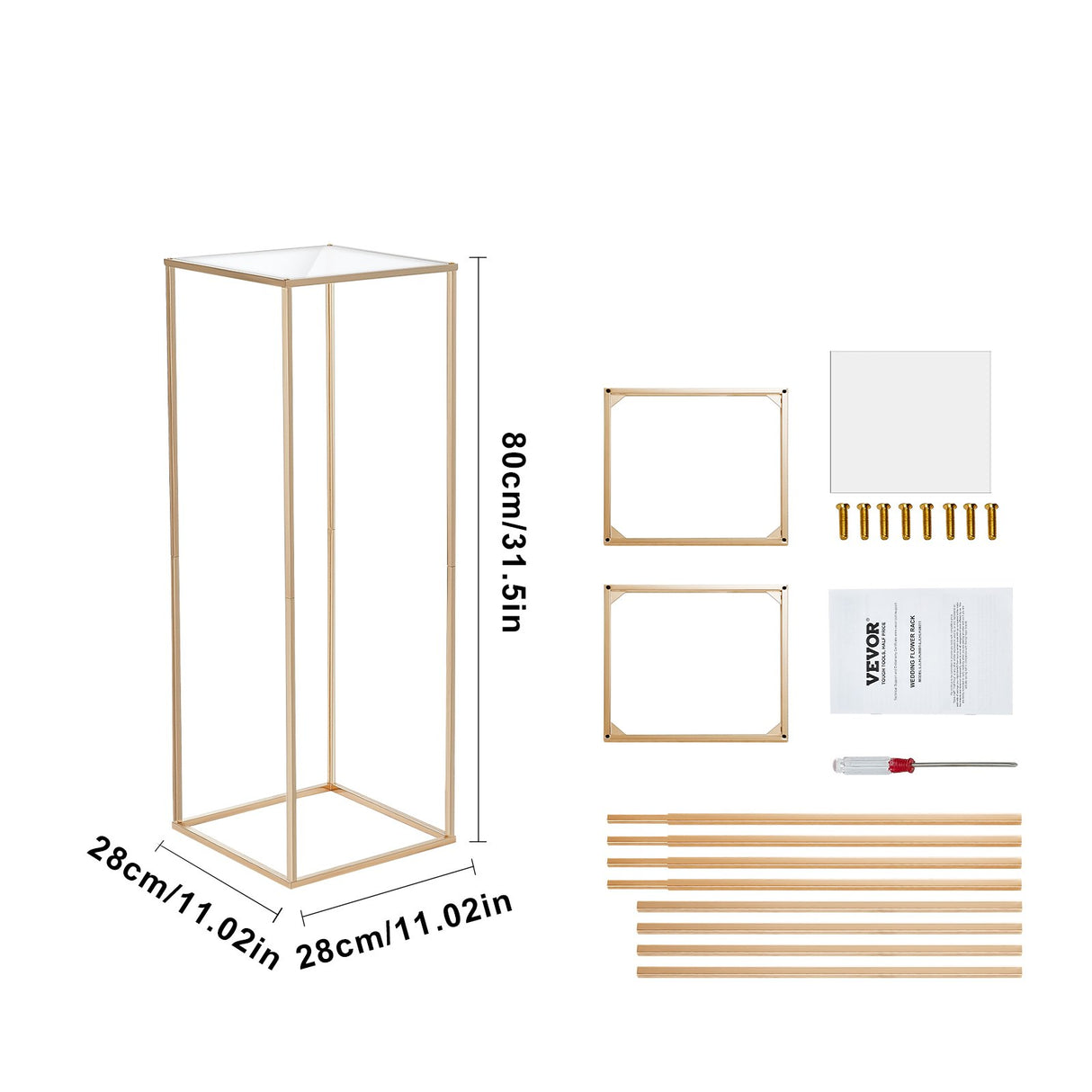 VEVOR 10PCS 31.5inch/80cm High Wedding Flower Stand, With Acrylic Laminate,Metal Vase Column Geometric Centerpiece Stands, Gold Rectangular Floral
