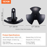 VEVOR River Anchor, 12 LBS Boat Anchor Cast Iron Black Vinyl-Coated with Shackle, Marine Grade Mushroom Anchor for Boats Up To 10 ft, Impressive Holding Power in River and Mud Bottom Lakes - Rear View