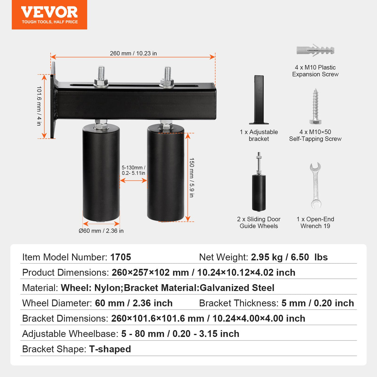 VEVOR Sliding Gate Kit 6??Rolling Hardware with T-Bracket Adjustable for Door