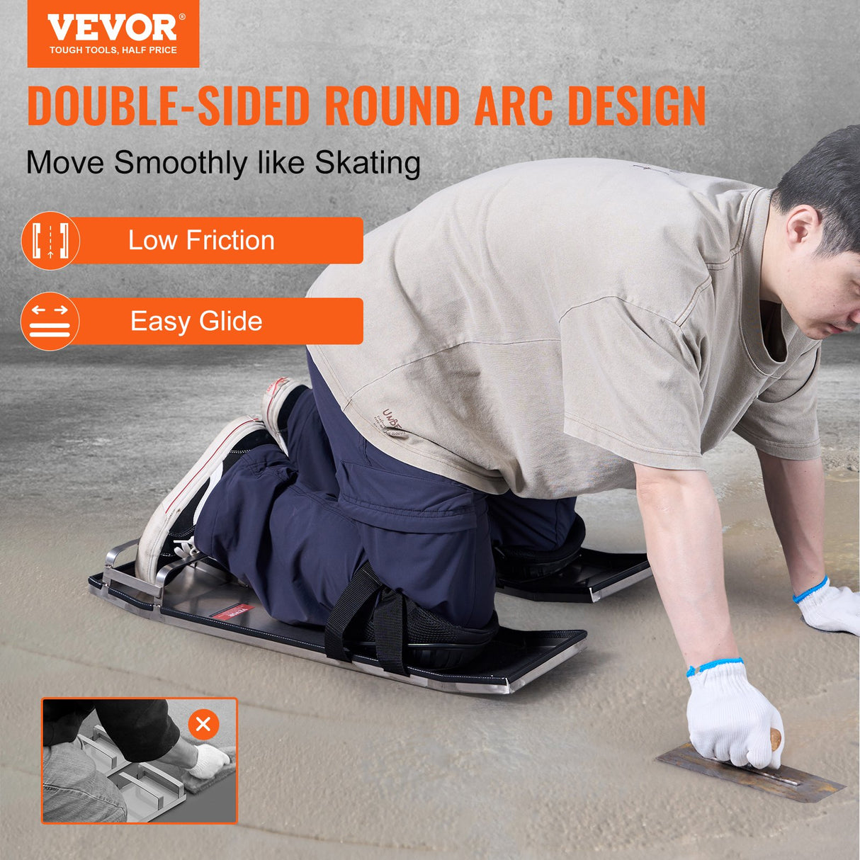 VEVOR Concrete Knee Boards Stainless Steel, 28'' x 8'' Concrete Sliders, Knee Boards For Concrete, Concrete Knee Pads Pair Moving Sliders, with Board