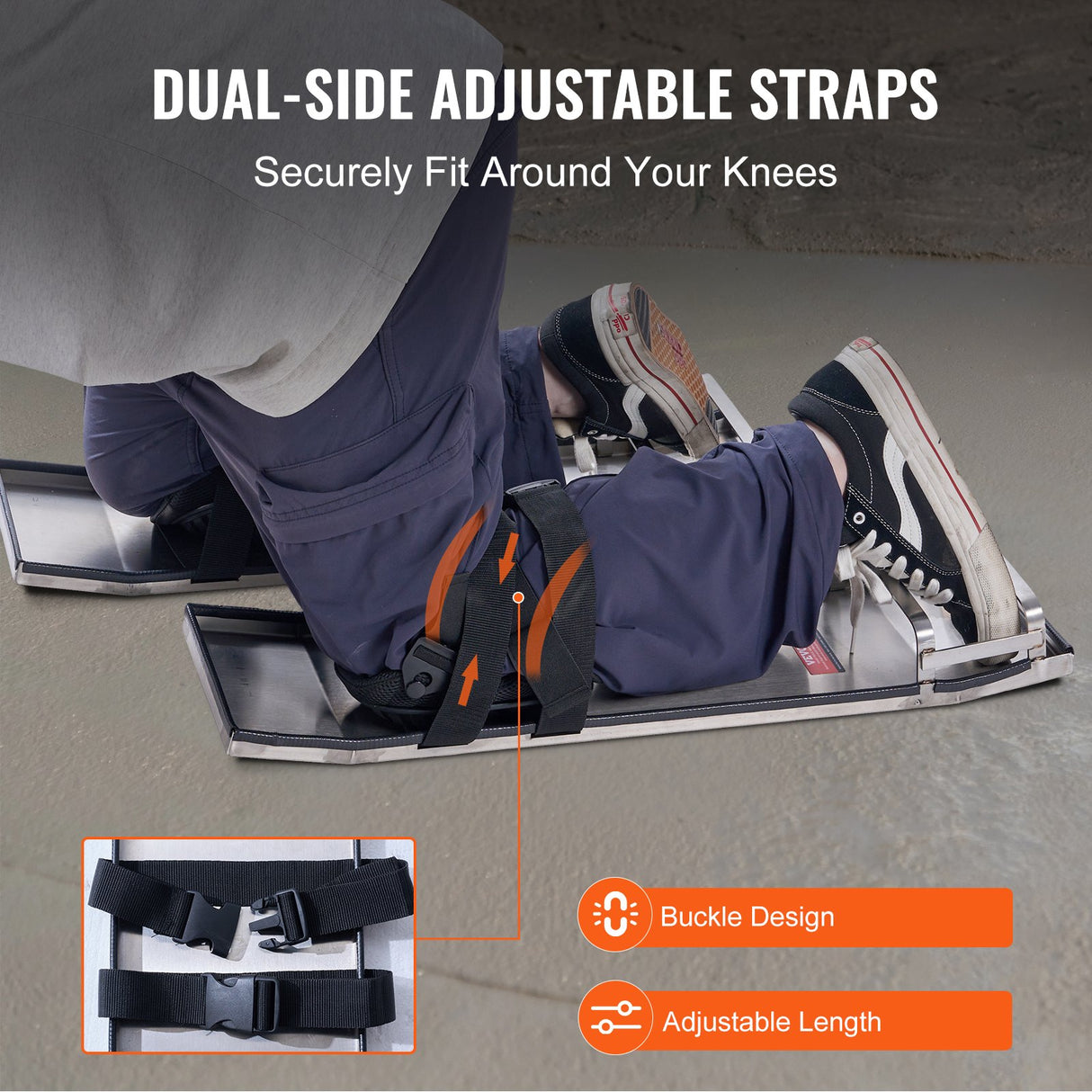 VEVOR Concrete Knee Boards Stainless Steel, 28'' x 8'' Concrete Sliders, Knee Boards For Concrete, Concrete Knee Pads Pair Moving Sliders, with Board