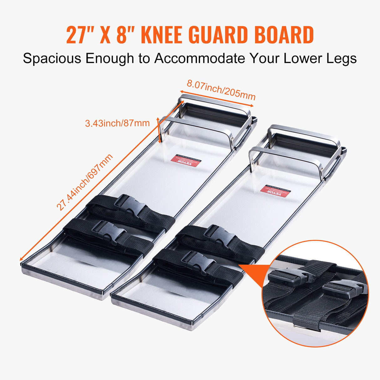 VEVOR Concrete Knee Boards Stainless Steel, 28'' x 8'' Concrete Sliders, Knee Boards For Concrete, Concrete Knee Pads Pair Moving Sliders, with Board