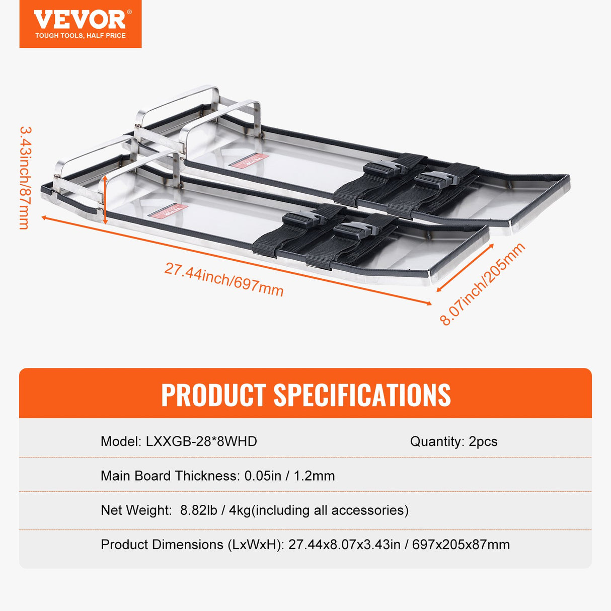 VEVOR Concrete Knee Boards Stainless Steel, 28'' x 8'' Concrete Sliders, Knee Boards For Concrete, Concrete Knee Pads Pair Moving Sliders, with Board