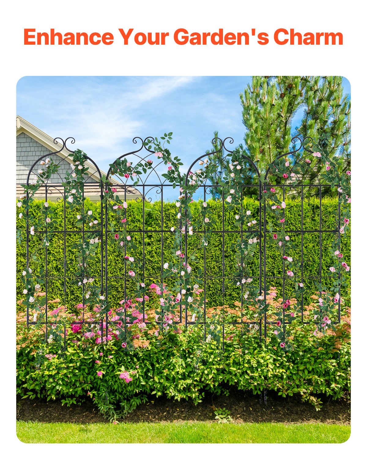 VEVOR 4 Packs Metal Garden Trellis for Climbing Plant Support 71x20 in Rustproof