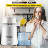 VEVOR Water Distiller Purifier Pure Water Distiller Filters Water Distillation 4L Internal Stainless Steel with Collection Bottle - Front View