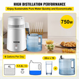 VEVOR Water Distiller Purifier Pure Water Distiller Filters Water Distillation 4L Internal Stainless Steel with Collection Bottle - Top-Down View
