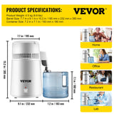 VEVOR Water Distiller Purifier Pure Water Distiller Filters Water Distillation 4L Internal Stainless Steel with Collection Bottle - Close-Up Angle