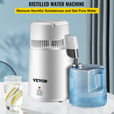 VEVOR Water Distiller Purifier Pure Water Distiller Filters Water Distillation 4L Internal Stainless Steel with Collection Bottle - Low Angle