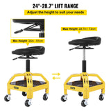 VEVOR Rolling Garage Stool, 300LBS Capacity, Adjustable Height from 24 in to 28.7 in, Mechanic Seat with 360-degree Swivel Wheels and Tool Tray, for Workshop, Auto Repair Shop, Yellow - Side View