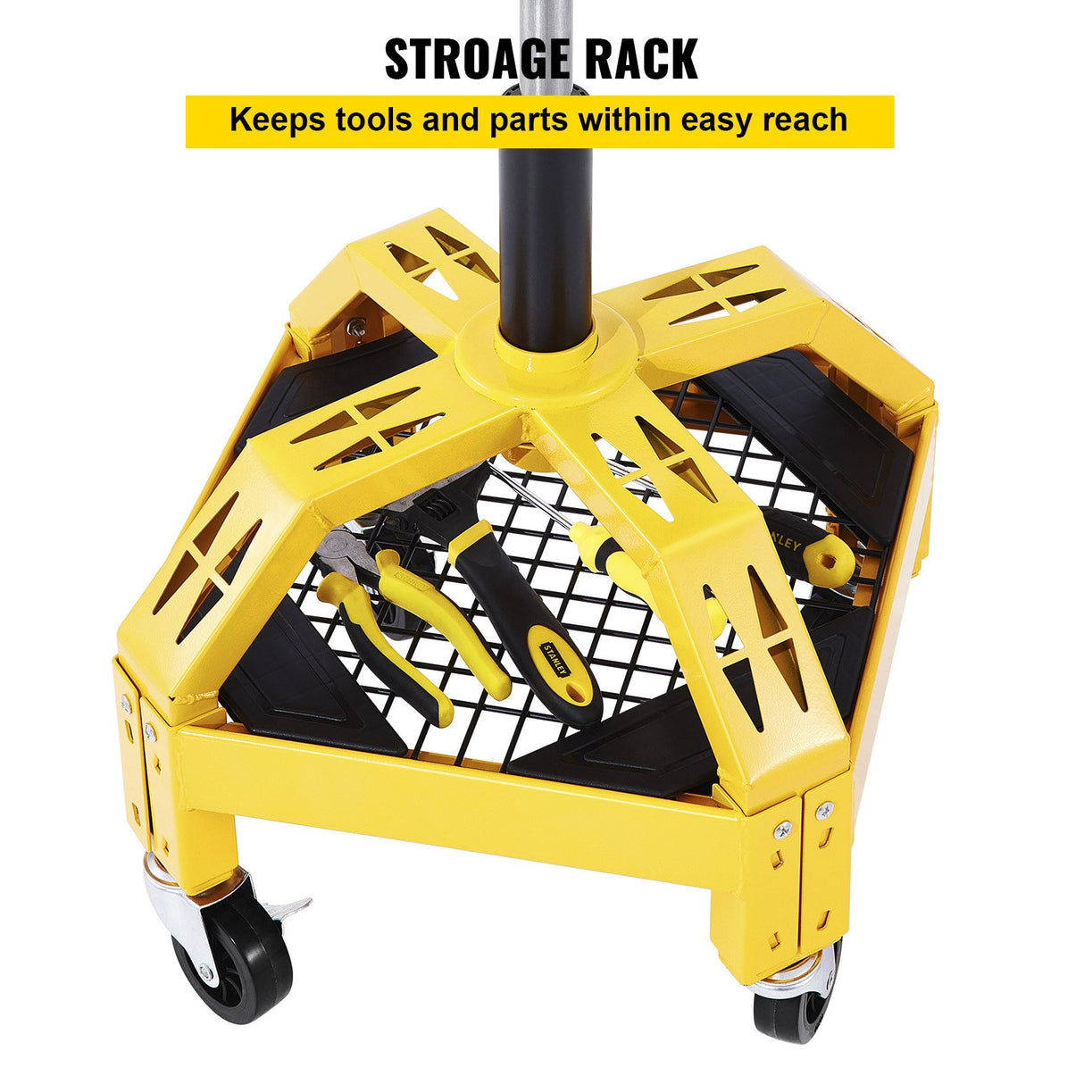 VEVOR Rolling Garage Stool, 300LBS Capacity, Adjustable Height from 24 in to 28.7 in, Mechanic Seat with 360-degree Swivel Wheels and Tool Tray, for