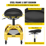 VEVOR Rolling Garage Stool, 300LBS Capacity, Adjustable Height from 24 in to 28.7 in, Mechanic Seat with 360-degree Swivel Wheels and Tool Tray, for Workshop, Auto Repair Shop, Yellow - Rear View