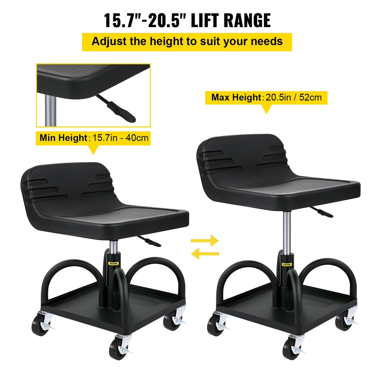 VEVOR Rolling Garage Stool 300LBS Adjustable Mechanic Work Shop Seat w/Casters