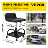 VEVOR Rolling Garage Stool 300LBS Adjustable Mechanic Work Shop Seat w/Casters - Close-Up Angle