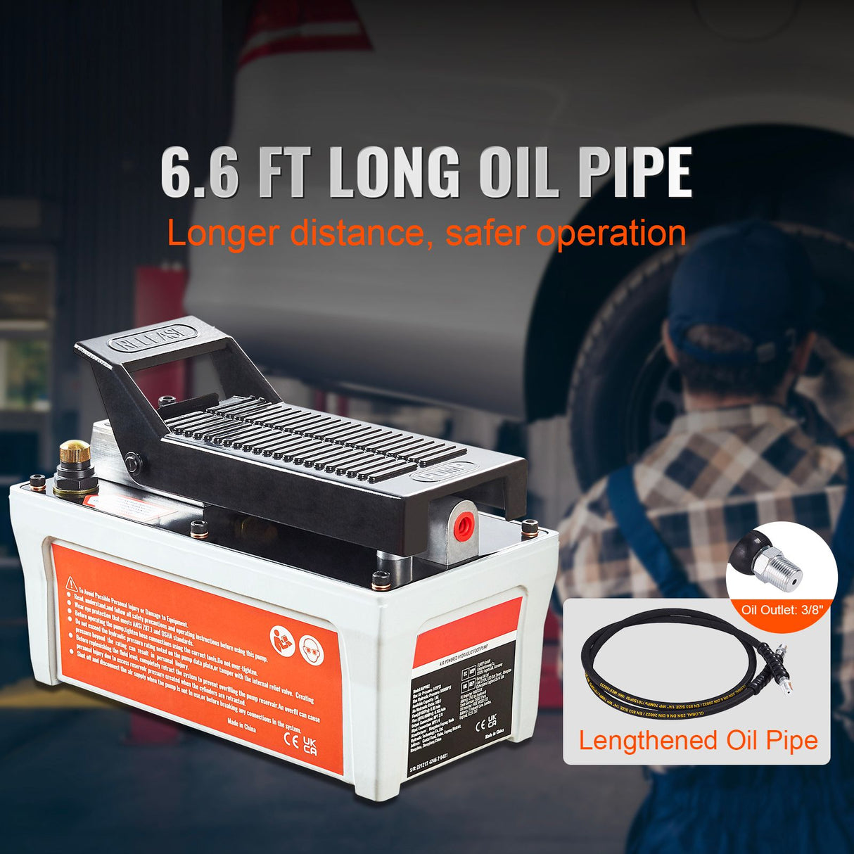 Air Hydraulic Pump, 10,000 PSI 1/2 Gal Reservoir, NPT 3/8" Oil Outlet, NPT 1/4" Inlet, 6.6 ft Pipe, Foot Actuated Hydraulic Pump Air Treadle for Auto Body Frame Machines and Pulling Post, Gray