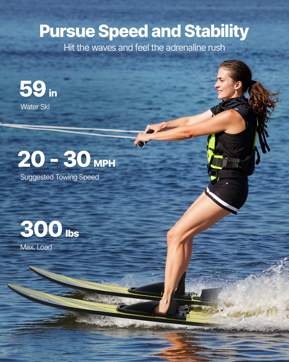 VEVOR 150 cm Water Skis Combo Adults Water Skis with X-7 Adjustable Bindings