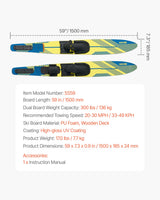 VEVOR 150 cm Water Skis Combo Adults Water Skis with X-7 Adjustable Bindings - Close-Up Angle