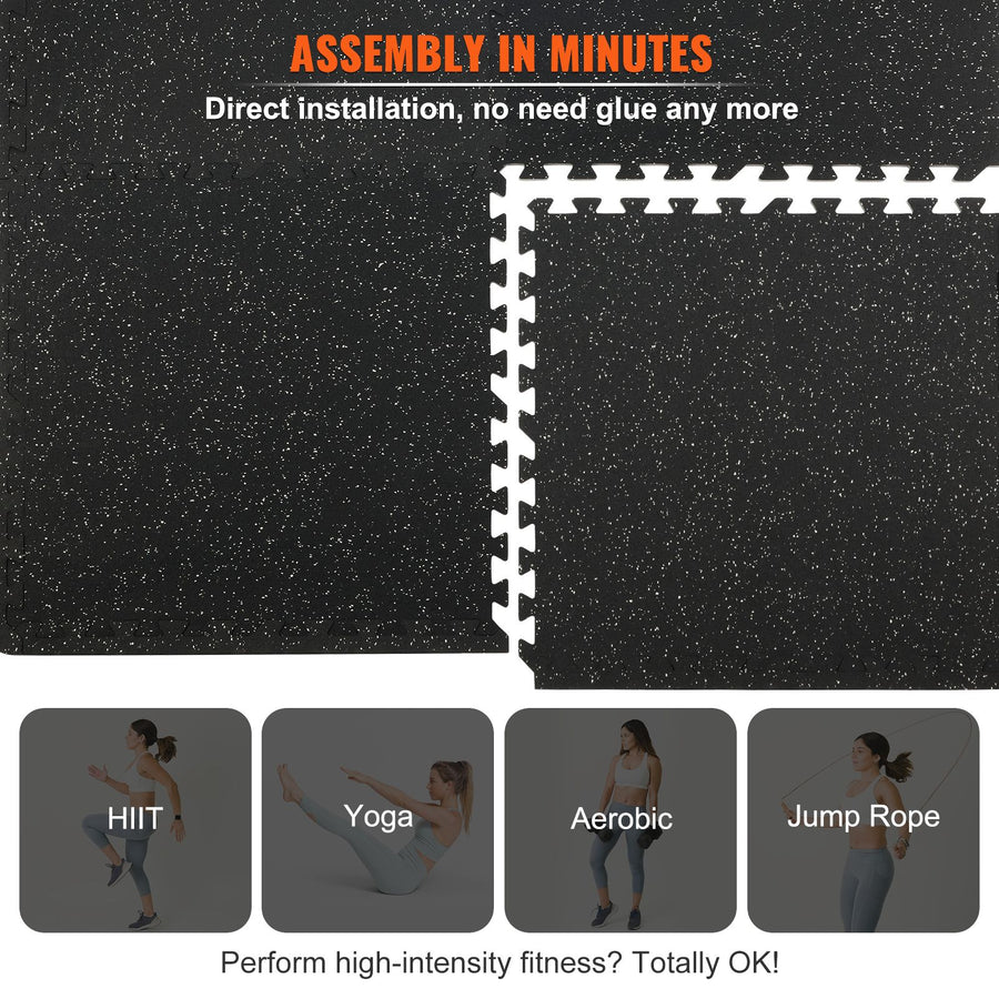 6 PCS 1/2 inch Thick Gym Floor Mats, 24" x 24" EVA Foam & Rubber Top Interlocking Workout Floor Mats with 24 sq.ft Coverage, Waterproof Exercise Puzzle Flooring for Gym, Home, Garage, Basement