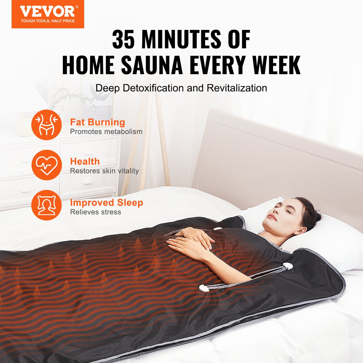 VEVOR Sauna Blanket for Detoxification, Portable Far Infrared Sauna for Home, Oxford Sauna Bag w/ Arm Holes & Carbon Fiber Heating, 1-6 Level