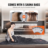 VEVOR Sauna Blanket for Detoxification, Portable Far Infrared Sauna for Home, Oxford Sauna Bag w/ Arm Holes & Carbon Fiber Heating, 1-6 Level Adjustable Temp35-80°C, 5-60 Minutes Timer, 1900x900mm - Rear View