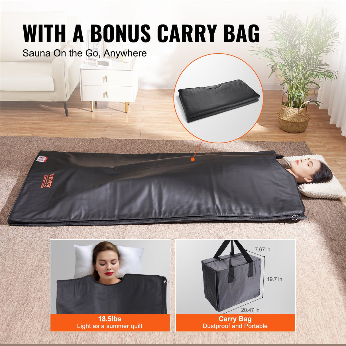 VEVOR Sauna Blanket for Detoxification, Portable Far Infrared Sauna for Home Relaxation, 1-6 Level Adjustable Temprature Rannge 35-85?C, 1-60 Minutes