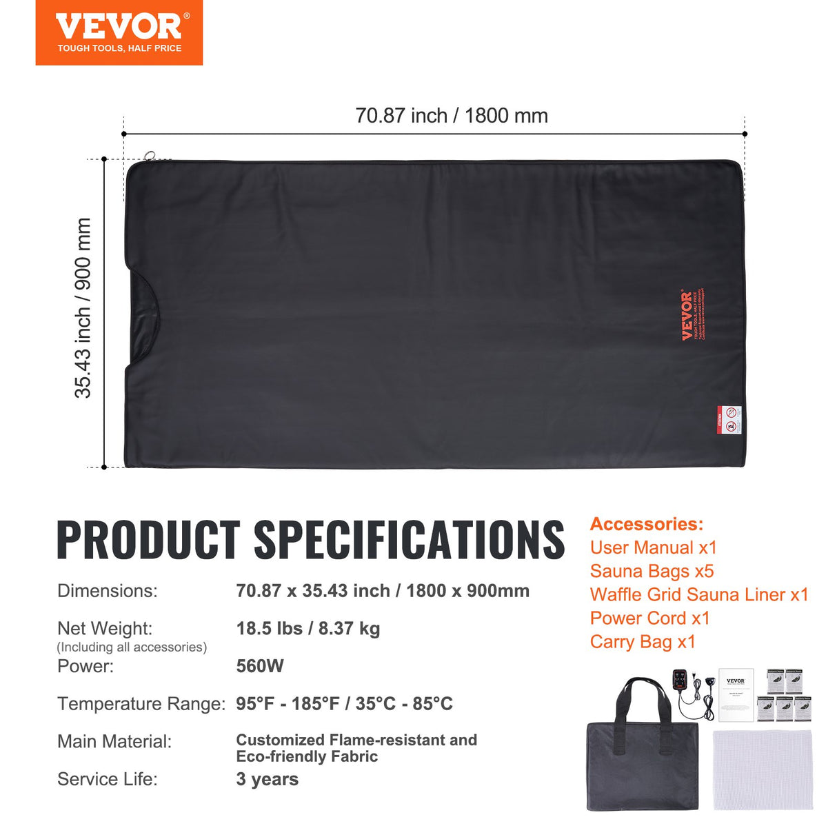 VEVOR Sauna Blanket for Detoxification, Portable Far Infrared Sauna for Home Relaxation, 1-6 Level Adjustable Temprature Rannge 35-85?C, 1-60 Minutes
