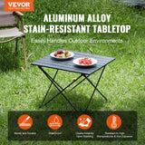 VEVOR Folding Camping Table, Outdoor Portable Side Tables, Lightweight Fold Up Table, Aluminum Alloy Ultra Compact Work Table with Carry Bag, For Cooking, Beach, Picnic, Travel, 22.2x15.9 inch, Black - Front View