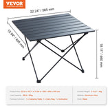 VEVOR Folding Camping Table, Outdoor Portable Side Tables, Lightweight Fold Up Table, Aluminum Alloy Ultra Compact Work Table with Carry Bag, For Cooking, Beach, Picnic, Travel, 22.2x15.9 inch, Black - Close-Up Angle