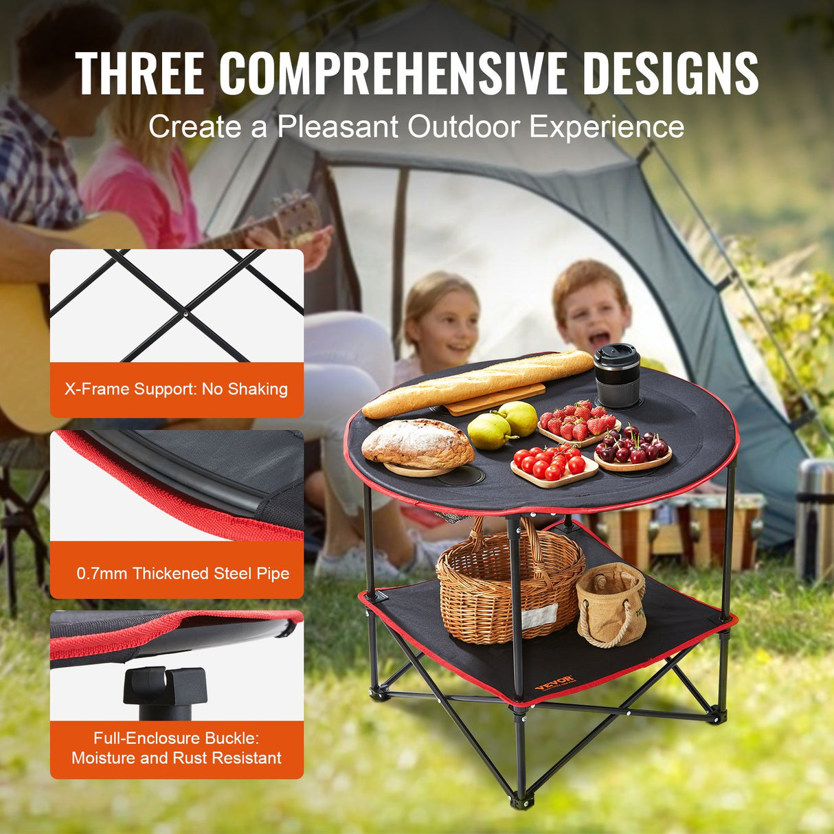VEVOR Folding Camping Table, Outdoor Portable Side Tables, Lightweight Fold Up Table, 600D Oxford Fabric & Steel Ultra Compact Work Table with Large