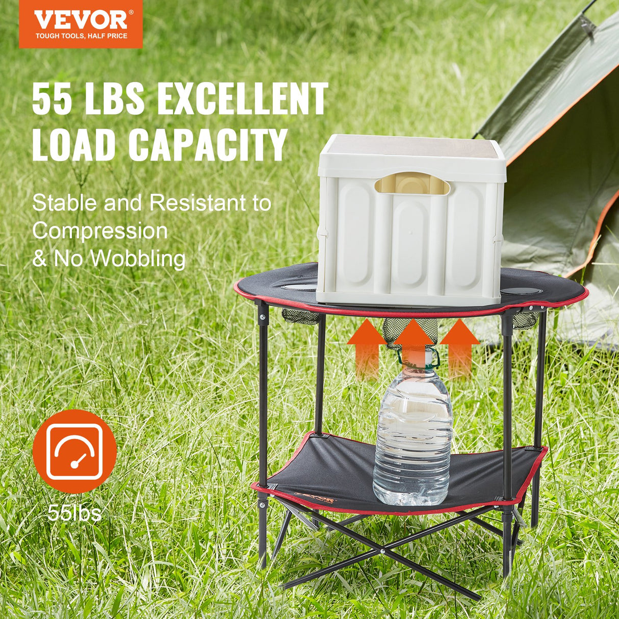 VEVOR Folding Camping Table, Outdoor Portable Side Tables, Lightweight Fold Up Table, 600D Oxford Fabric & Steel Ultra Compact Work Table with Large