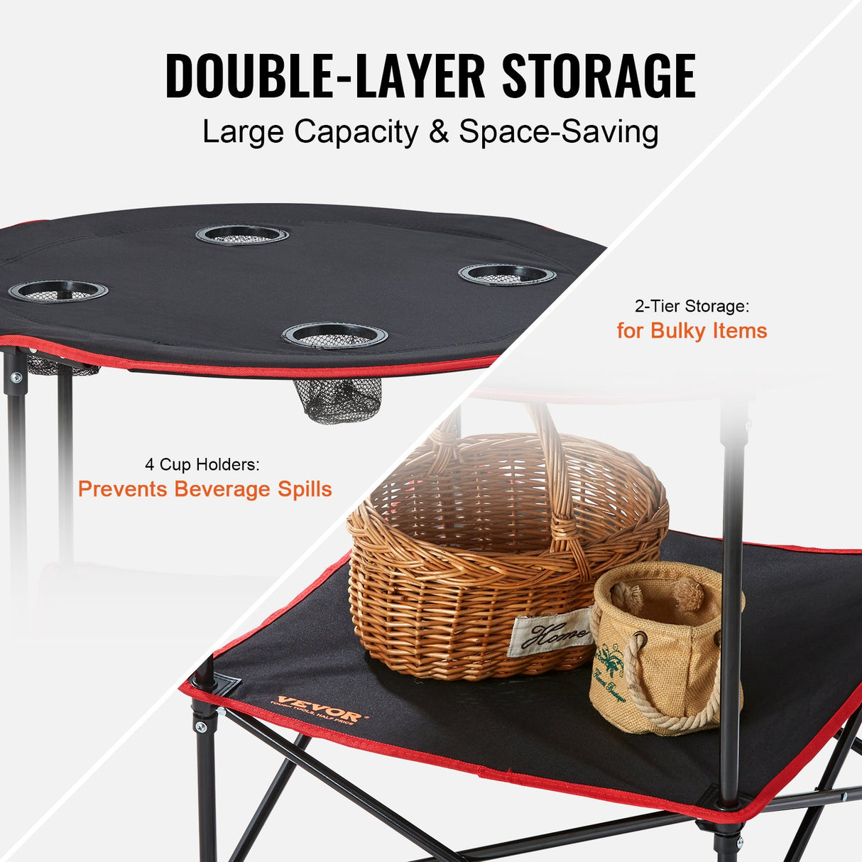 VEVOR Folding Camping Table, Outdoor Portable Side Tables, Lightweight Fold Up Table, 600D Oxford Fabric & Steel Ultra Compact Work Table with Large