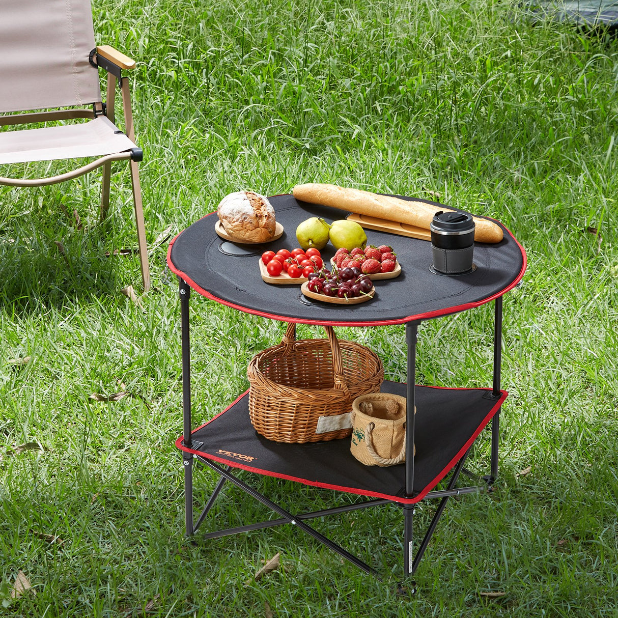 VEVOR Folding Camping Table, Outdoor Portable Side Tables, Lightweight Fold Up Table, 600D Oxford Fabric & Steel Ultra Compact Work Table with Large
