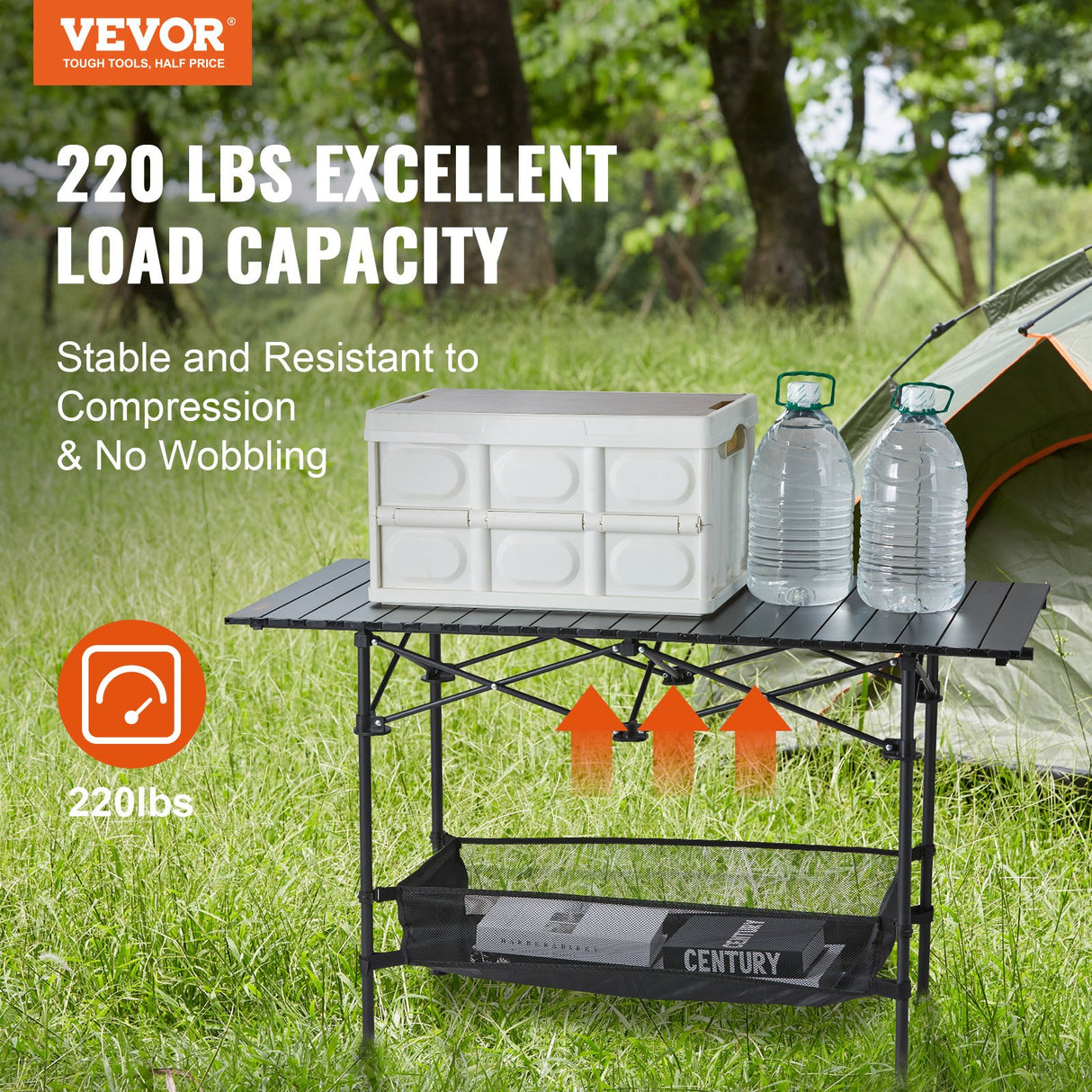 VEVOR Folding Camping Table, Outdoor Portable Side Tables, Lightweight Fold Up Table, Aluminum & Steel Ultra Compact Work Table with Large Storage and