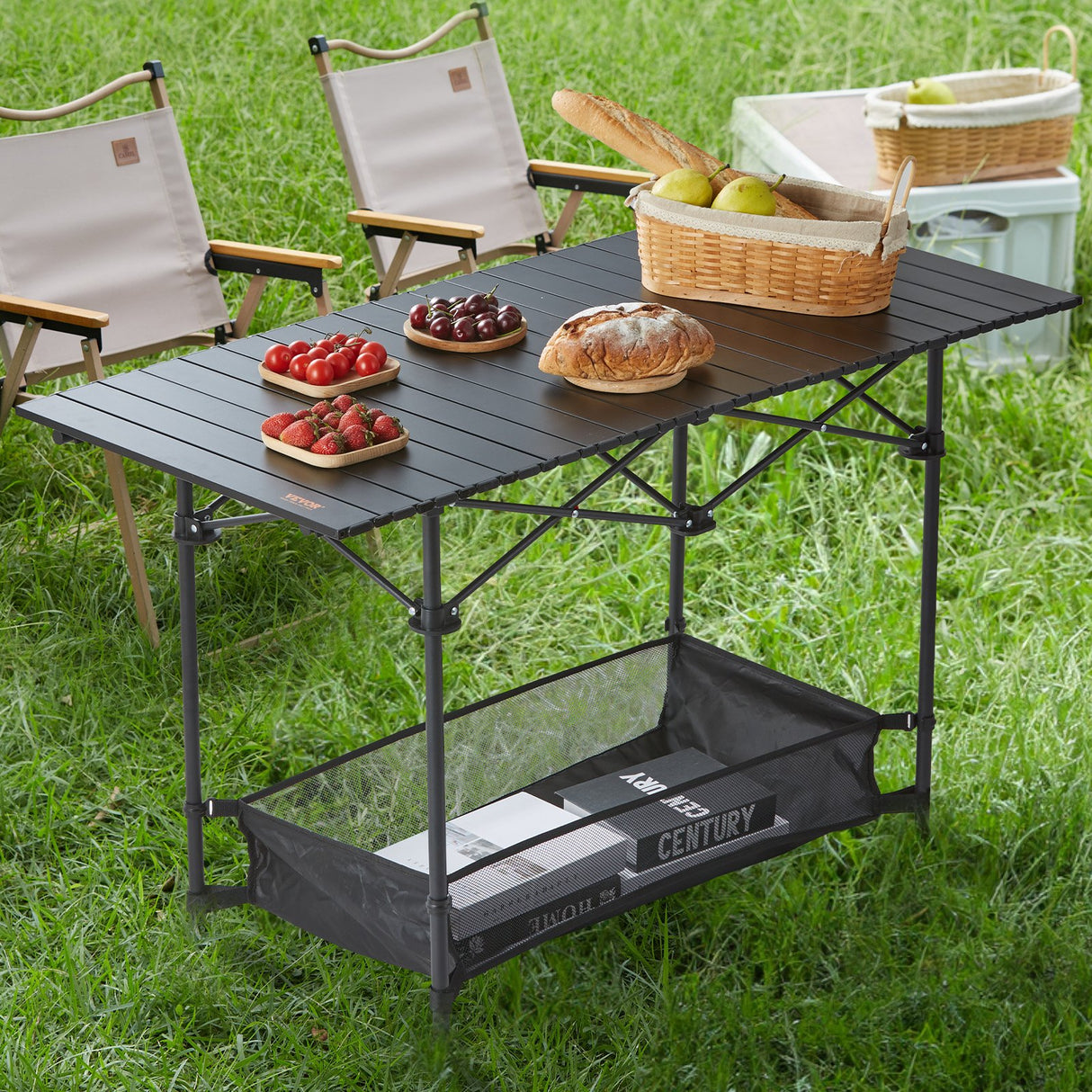 VEVOR Folding Camping Table, Outdoor Portable Side Tables, Lightweight Fold Up Table, Aluminum & Steel Ultra Compact Work Table with Large Storage and
