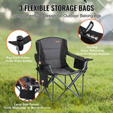VEVOR Camping Folding Chair for Adults, Portable Heavy Duty Outdoor Quad Lumbar Back Padded Arm Chairs with Side Pockets, Cup Holder and Cooler Bag for Beach, Lawn, Picnic, Fishing, Backpacking, Black - 45-Degree Angle