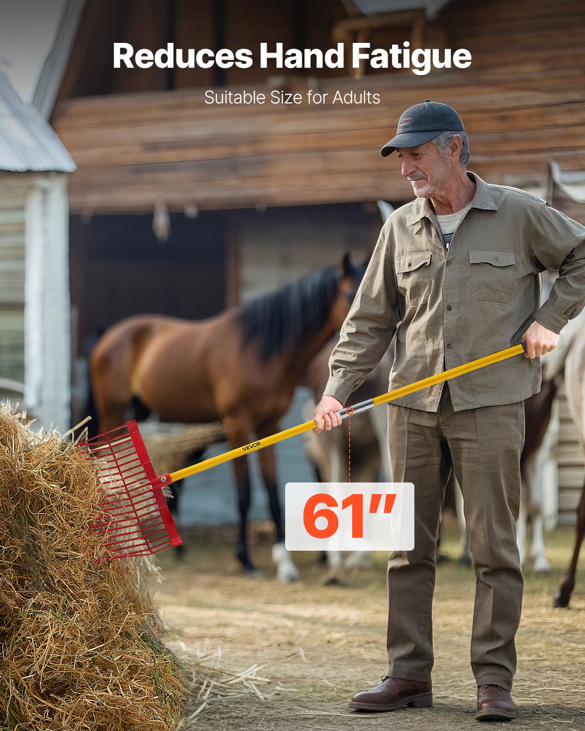 VEVOR Horse Manure Fork Garden Tool 18 Tine Plastic Pitchfork Muck Rake for Hay